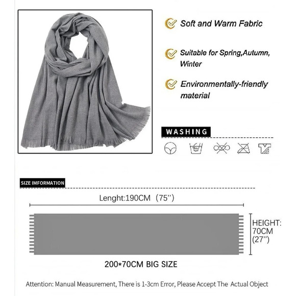 Swat Pany Scarf For Women Winter Pashmina Shawls For Women Wedding Shawls-Gray18 - Picture 6 of 7